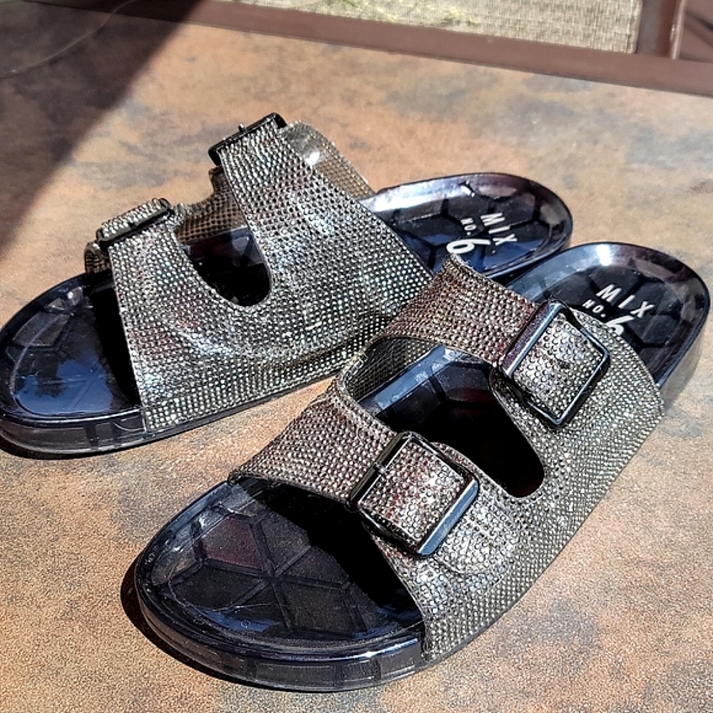 Rhinestone jelly slide sandal black silver